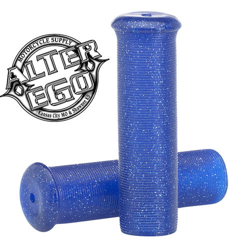 Classic Retro Bobber Style Blue Metal Flake Motorcycle Grips.
